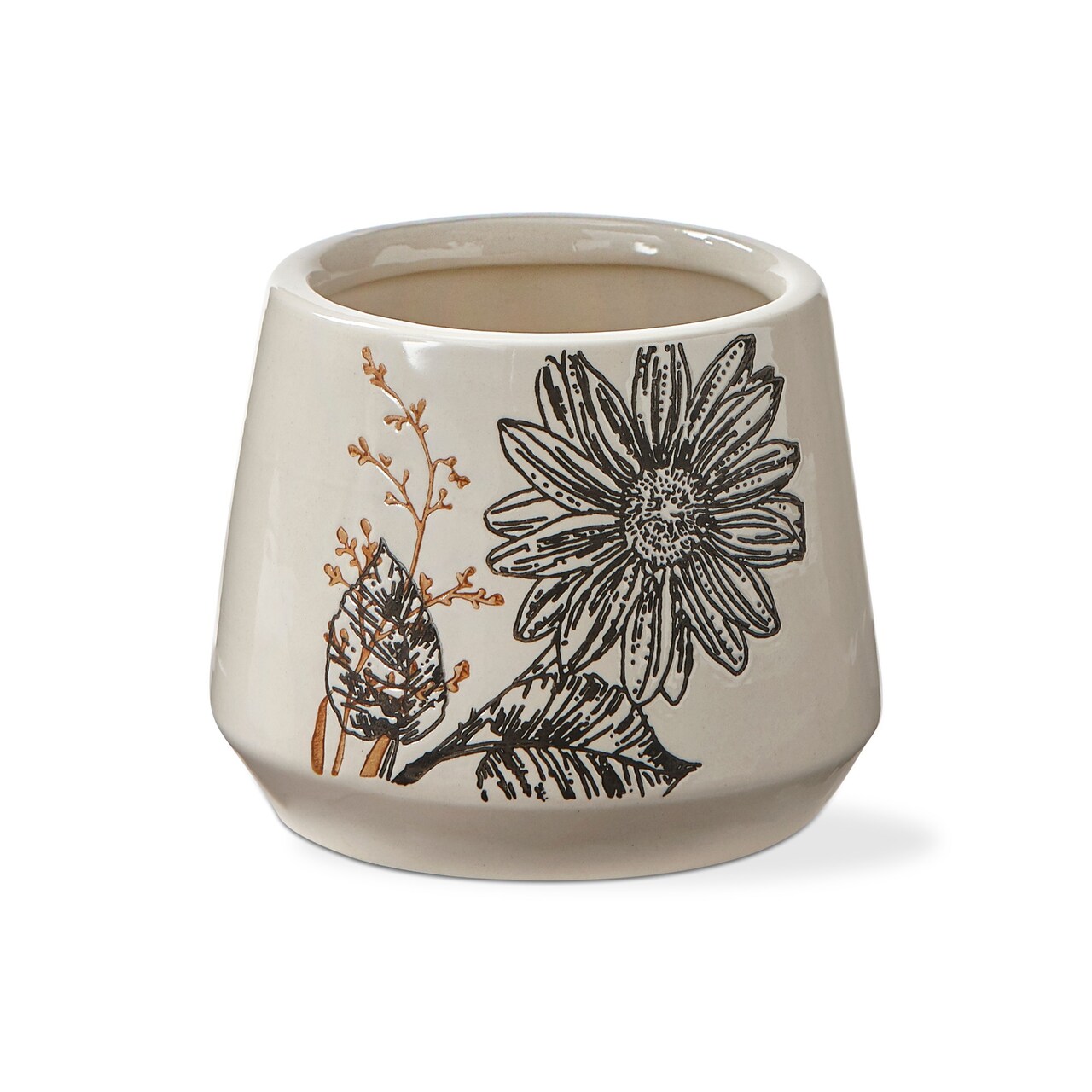 Let It Bee Flower Print Planter Small Glazed Ivory Stoneware 4.7L x 4.7W x 3.9H inches Holds Up to 2 inch Drop in Pot